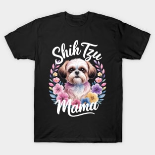 Watercolor Floral Shih Tzu Mama Dog Lovers Mother's Day T-Shirt